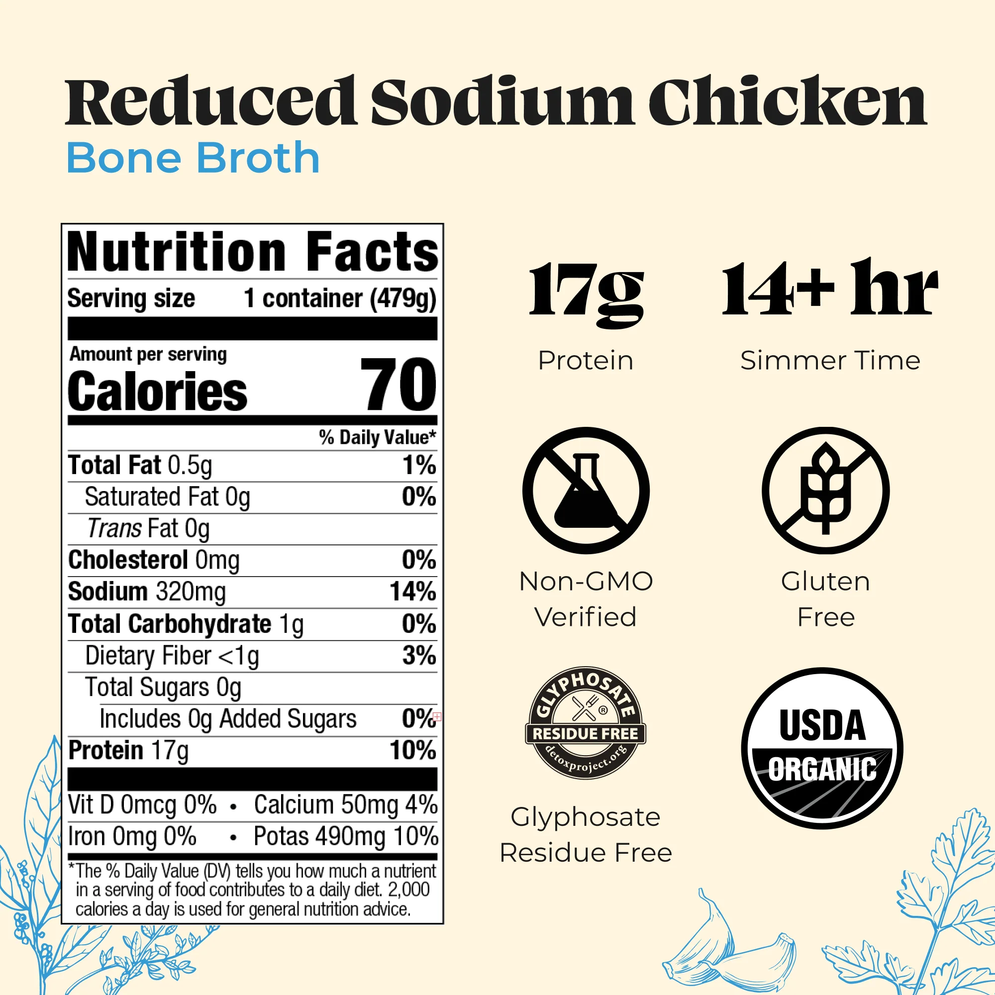 Reduced Sodium Chicken Bone Broth - 16.9 oz - Image 2