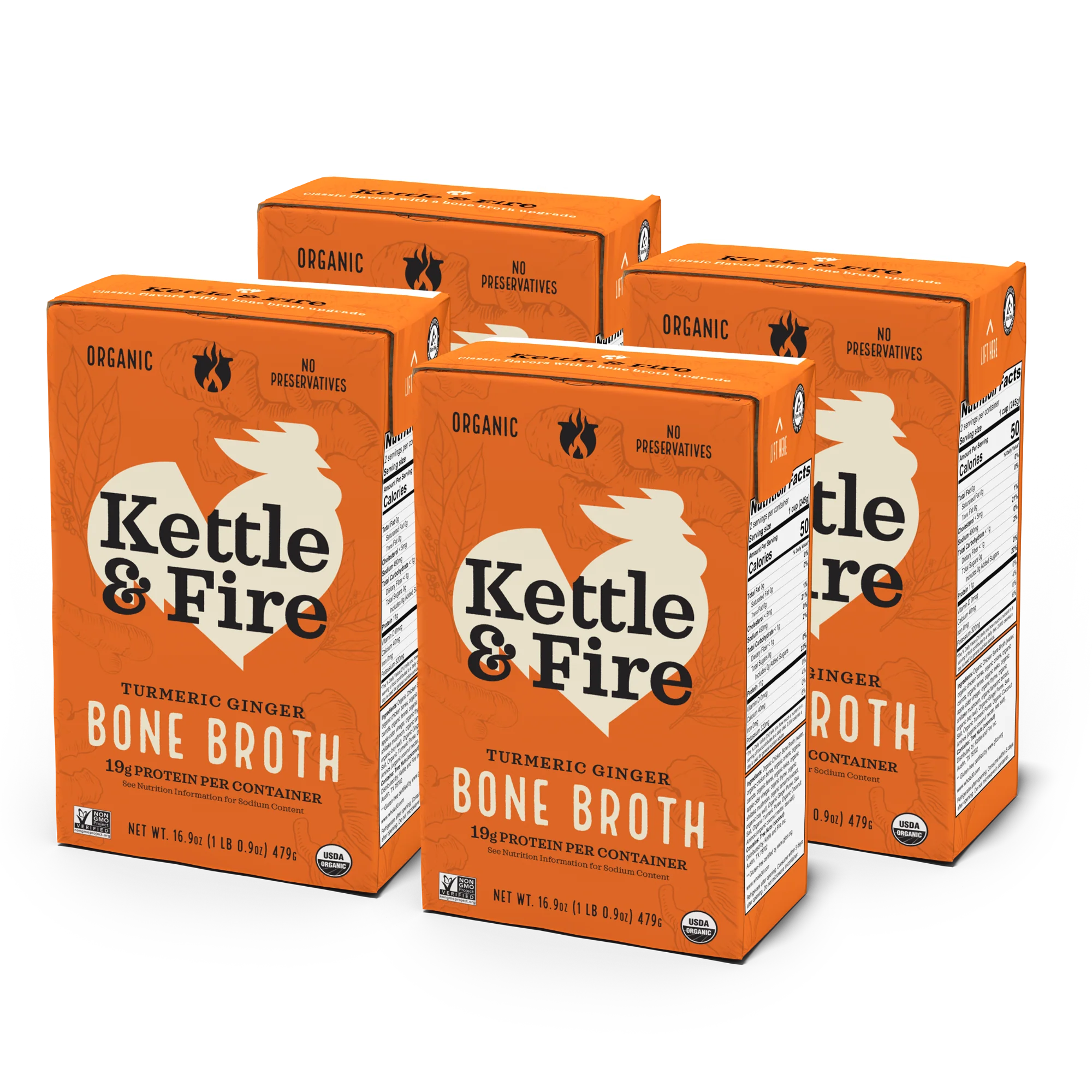 4 Pack: Turmeric Ginger Chicken Bone Broth - 32 oz