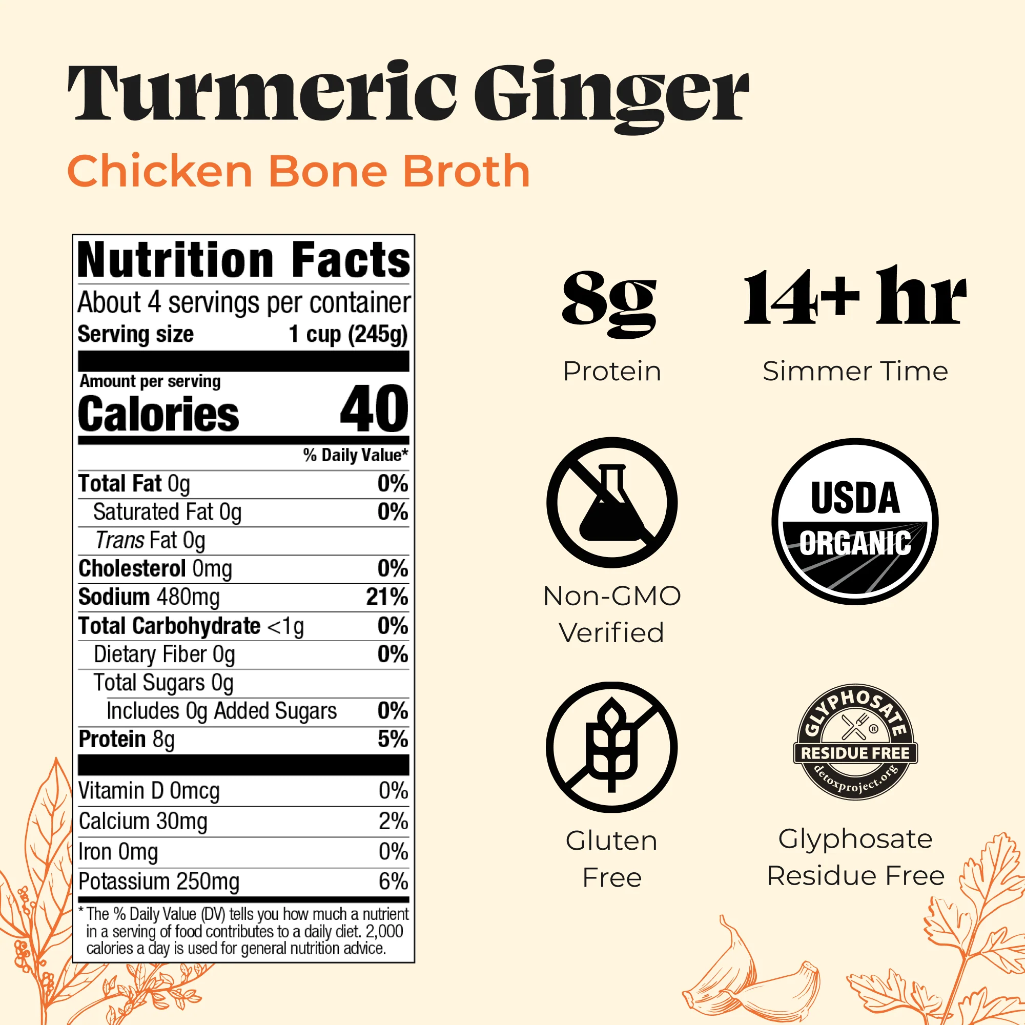 4 Pack: Turmeric Ginger Chicken Bone Broth - 32 oz - Image 3
